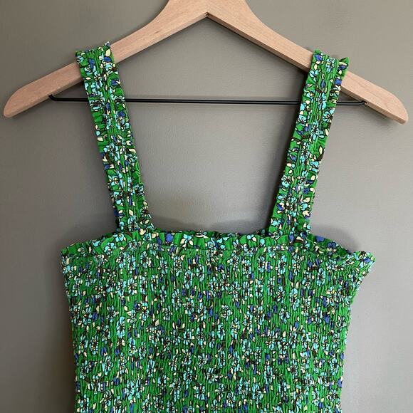 RHODE Jasmine Dress Green Floral Smocked Mini Dress Size Large Bodycon Sexy Cute - Picture 4 of 16